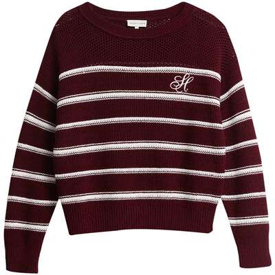 SEASON HIGH女装25新款秋冬本命年红色圆领条纹针织衫毛衣上衣
