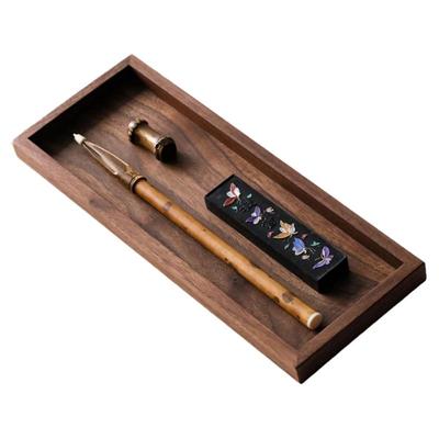 问心堂胡桃木文盘毛笔收纳盒