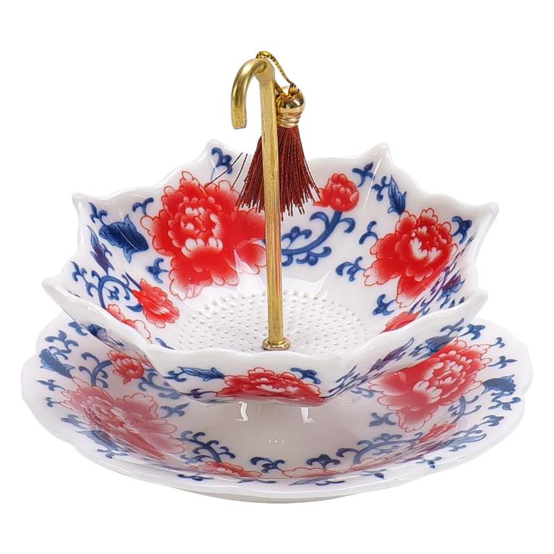 青花雨伞茶旋转漏茶滤茶道配件