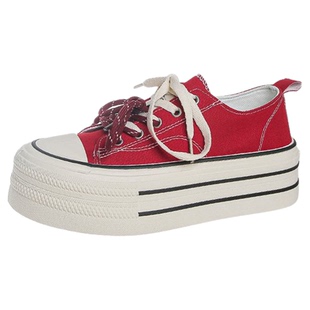 爆款厚底小白帆布鞋鞋女春夏季黑色增高板鞋布鞋女款2025新款百搭