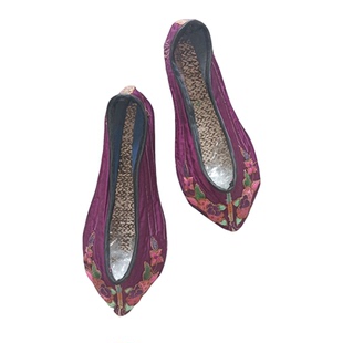 36码纯手工老绣鞋尖头平底民族风绣花鞋古风布鞋千层底汉服鞋刺绣