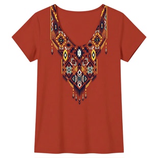 Printed V-Neck Casual Loose Ladies T-Shirt印花V领休闲宽松T恤