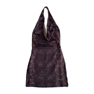 A BEAN abg辣妹 复古蛇纹印花挂脖荡领弹力连衣裙 露背包臀短裙