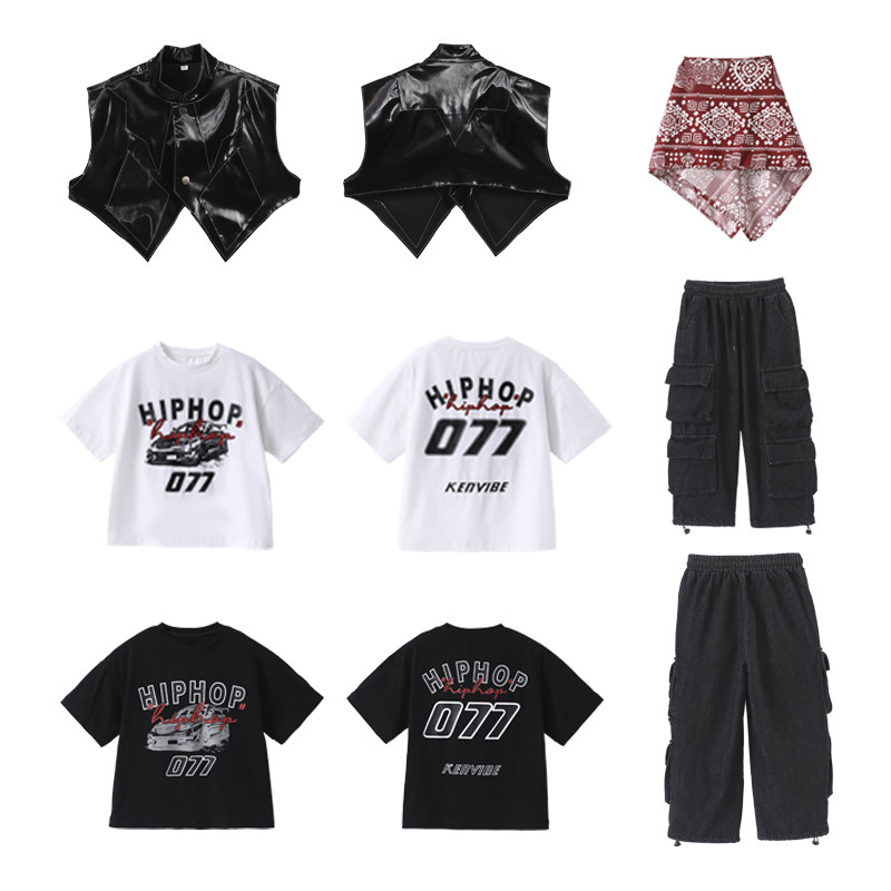 少儿街舞演出服hiphop嘻哈潮牌皮马甲坎肩套装男女童2025新款夏季
