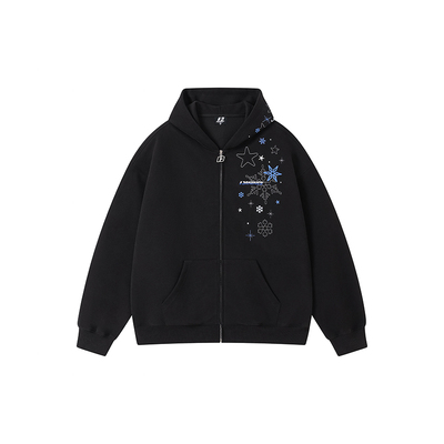 FORNINES雪花刺绣重磅开衫卫衣男款情侣连帽衫秋冬加绒加厚外套女