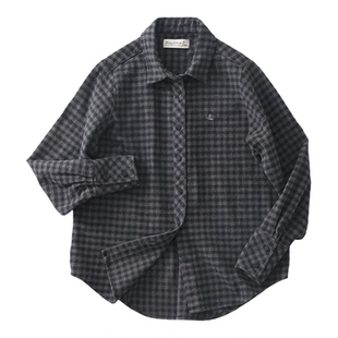 冬季新品 桑妮库拉/Sunny clouds纯棉磨毛格子衬衫撞色上衣日系女