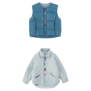 幼悠男童2025冬季套装儿童轻盈保暖小翻领棉衬衫时髦百搭棉马甲潮