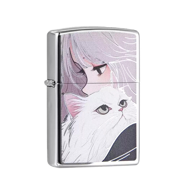 ZIPPO抱猫少女双面彩印