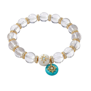 蕾迪「星光的眷顾」天然白水晶｜星芒猛犸｜绿松石s925银盘缠手串