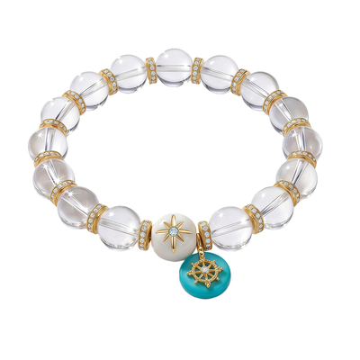 天然白水晶星芒猛犸手串S925银