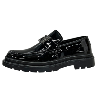 欧洲站厚底漆皮休闲皮鞋真皮豆豆鞋男一脚蹬懒人鞋增高乐福鞋男款