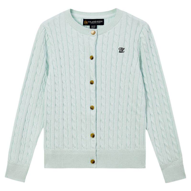 【100%棉】eland kids衣恋童装女童针织开衫26年春秋新品绞花毛衣