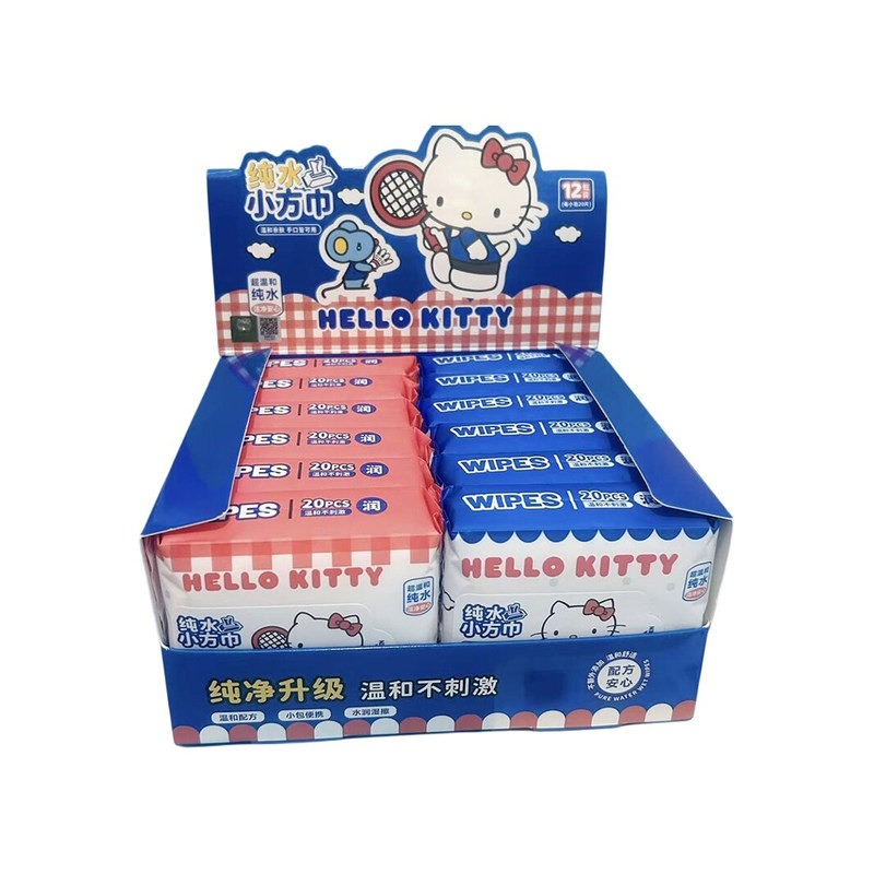 格子红蓝KT猫手口纯水便携湿巾