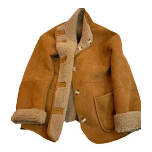 欧货高级感两面穿加厚皮毛一体立领外套女2024秋冬新宽松百搭上衣