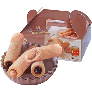 台湾福源花生酱芝麻蛋卷爆浆花生夹心蛋卷手工进口零食