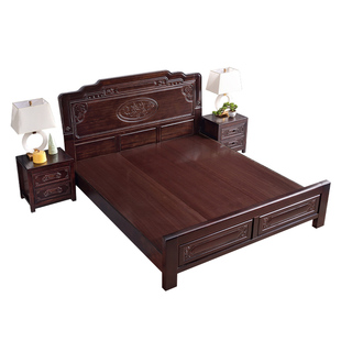 花梨木全卯榫实木床1.8m双人床中式雕花明清古典卧室仿古红木家具