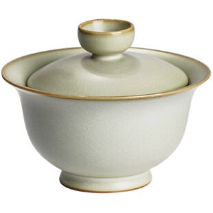 汝窑二才盖碗茶杯压手景德镇汝瓷泡茶不烫手盖碗青瓷中式复古家用