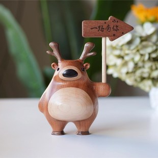 一路有你小鹿摆件创意装 饰品家居客厅桌面实木木质可爱鹿鹿礼物