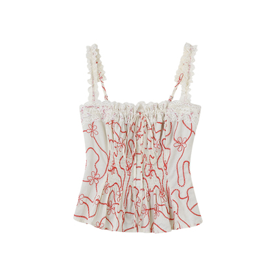 棉布刺绣蕾丝吊带上衣