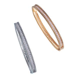 简单大方基础手镶珠边排钻手镯女925纯银镀18K玫瑰金色高碳钻叠戴