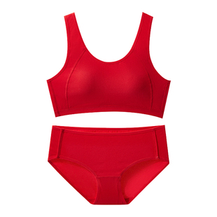 女童本命年少女文胸新年红色内衣内裤套装12岁学生发育期纯棉背心