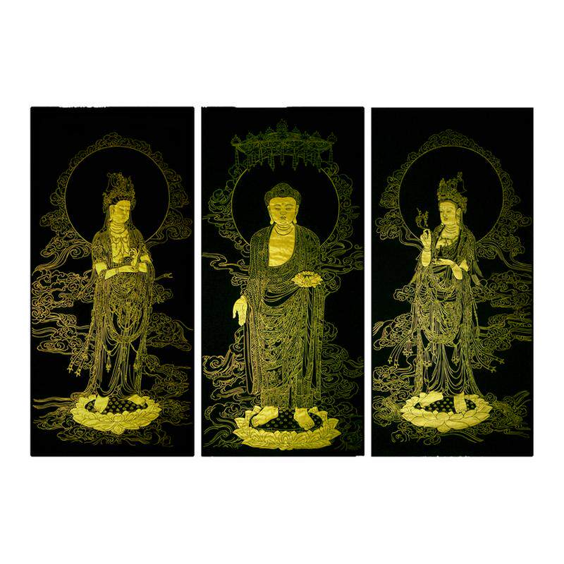 手绘工笔西方三圣朵莲精舍人物画