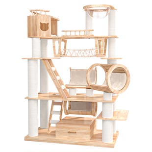 蜜罐猫 猫爬架猫窝猫树一体 豪华超大型进口实木猫咪玩具 210606