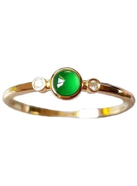 冰种阳绿起荧光蛋面玉髓戒指