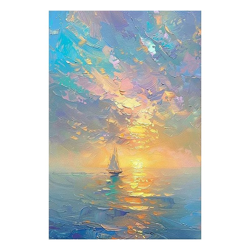 可班艺术纯手绘油画海景日出挂画