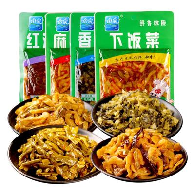 鱼泉榨菜小菜106g*4袋装下饭菜红油豇豆麻辣三丝香辣盐菜酱菜咸菜