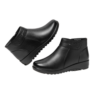 红蜻蜓妈妈棉鞋女士2025秋冬款士真皮加绒中老年人保暖防滑短靴鞋