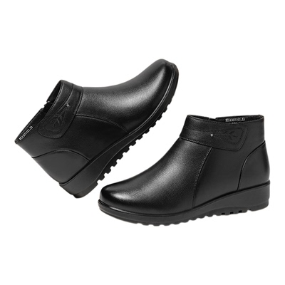 红蜻蜓妈妈加绒棉鞋真皮保暖短靴