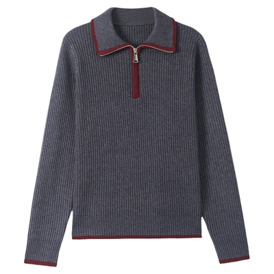 恒源祥羊毛半拉链翻领毛衣女上衣