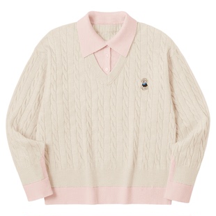 PSO Brand男装女装【假两件】MIU系可爱小狗衬衫拼接针织毛衣外套