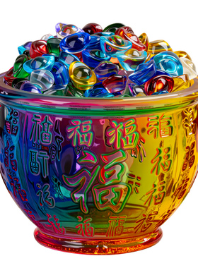 天然黄水晶元宝七彩小元宝黄铜聚宝盆聚招财琉璃迷你百福缸摆件