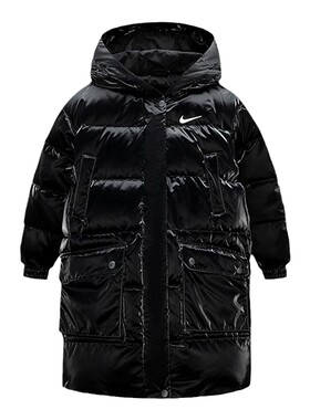Nike儿童装女童羽绒服中长款2024冬季新款中大童棉袄厚NY2442043
