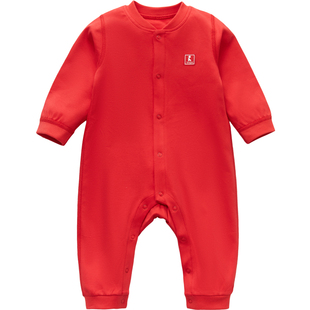 童泰新款四季婴儿正红色纯棉长袖连体衣男女宝宝爬服孩子喜庆哈衣