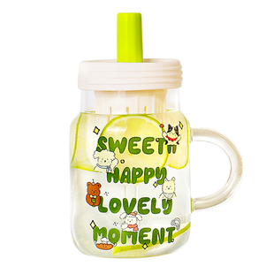 夏季大容量茶漏杯高颜值女便捷带吸管带把手高硼硅玻璃耐高温水杯