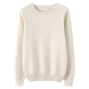 重磅加厚100%纯棉线长袖打底衫女圆领套头保暖百搭简约毛衣新