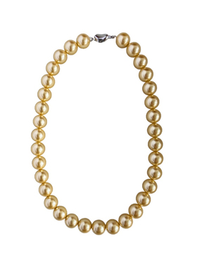 小众高级感元宝扣强光正圆人造南洋金珠茶金色珍珠项链锁骨链