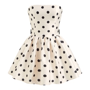 CIDER波点荷叶边蝴蝶结抽褶少女甜美抹胸连衣裙约会年会114766133