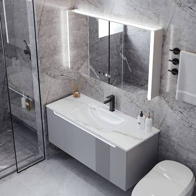 熠达工厂直销热弯岩板一体盆卫生间卫浴柜洗漱洗脸洗手盆浴室柜