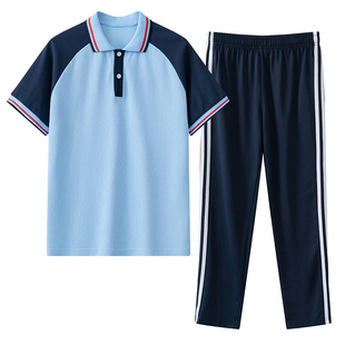 夏季小学生短袖长裤运动服初中高中生校服班服套装男女军训服批发