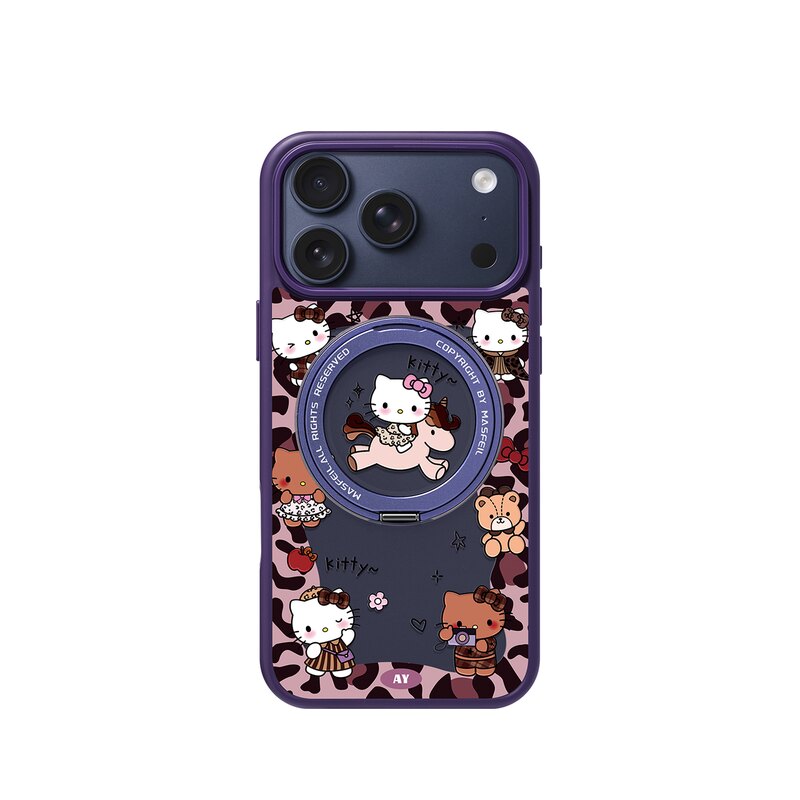 ANGYING × KITTY豹纹适用苹果17promax手机壳iPhone16pro新款带支架ip13全包Fo5磁吸支点ip15套14高级感好看