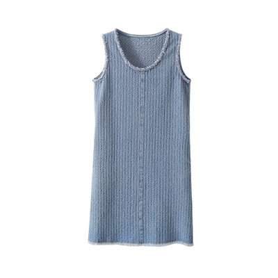 popchrio小香风牛仔背心连衣裙