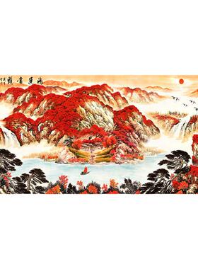 鸿运当头背景墙客厅装饰画新中式