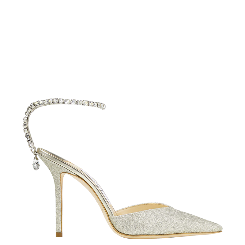 [限时折扣]JIMMY CHOO/SAEDA 100 女士水晶链饰闪粉高跟鞋婚鞋JC