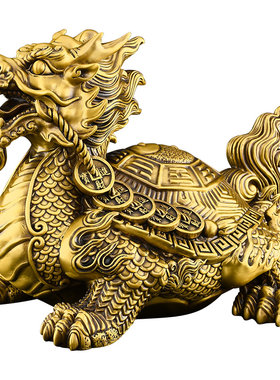 【金钱八卦龙龟】黄铜龙头龟一对