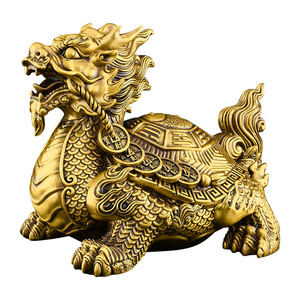 【金钱八卦龙龟】黄铜龙头龟一对