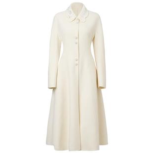 MAXRIENY极简赫本风羊毛大衣女法式复古中长款伞摆外套